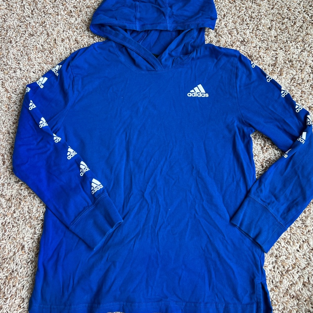 Boys Adidas Longsleeve Sz Small 8 Hood Blue White EUC